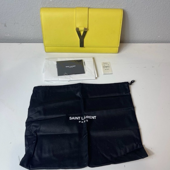 Vintage Saint Laurent Paris Y-LINE Yellow Clutch π | Stylish Handbag | Pre-Owned - Picture 10 of 13